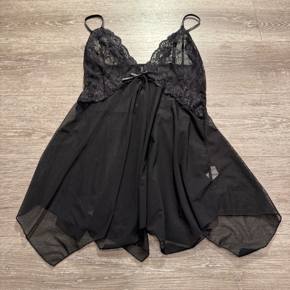 Babydoll Chemise Women M Black Lace Mesh Sexy Nightwear Goth Dark Romantic Sexy